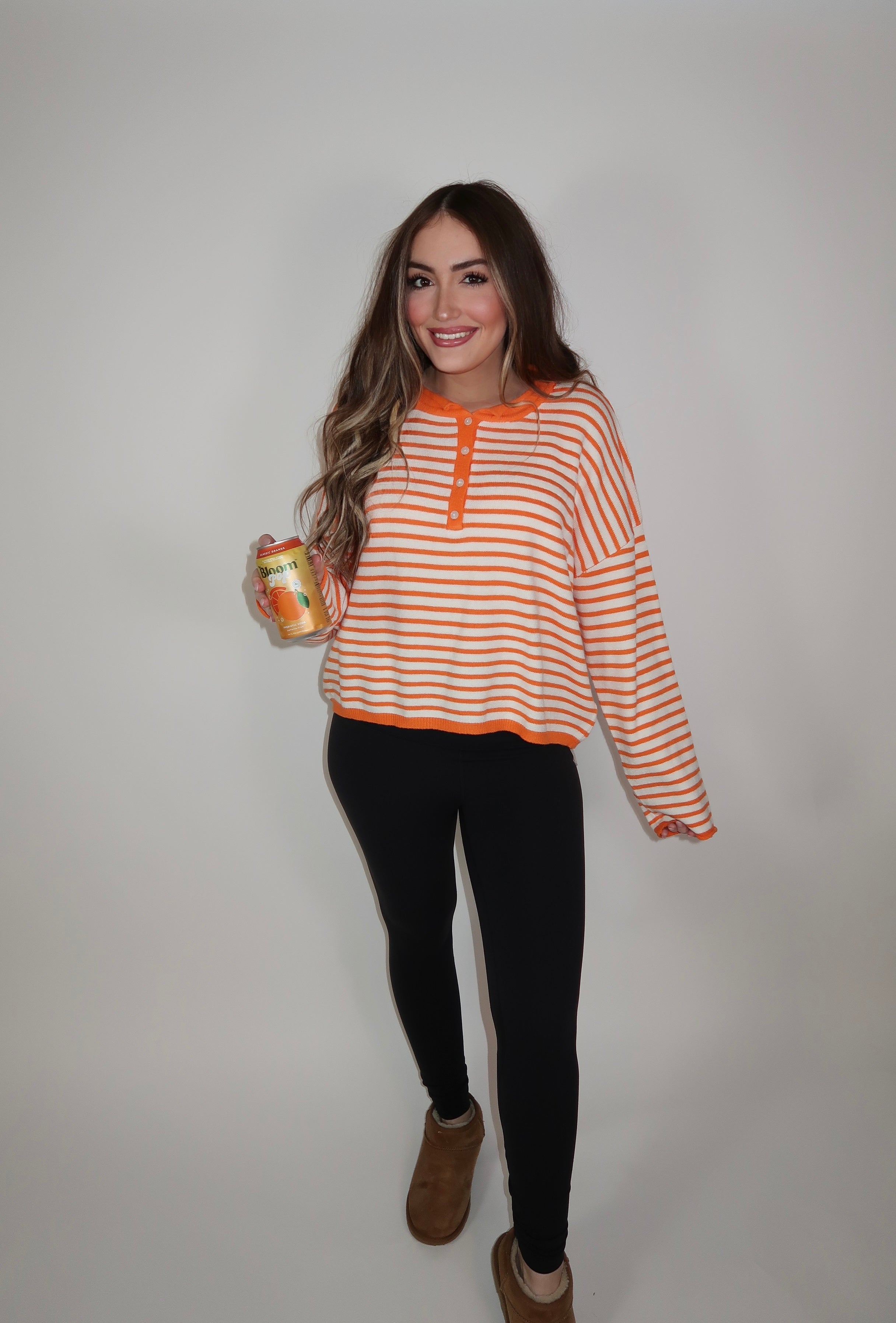 Harlow Striped Henley Knit Top- Sunkist