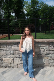 Sabrina Silk and Lace Ruffle Tank Top- Cream