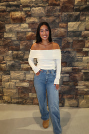 Reese Off Shoulder Sweater- Bone