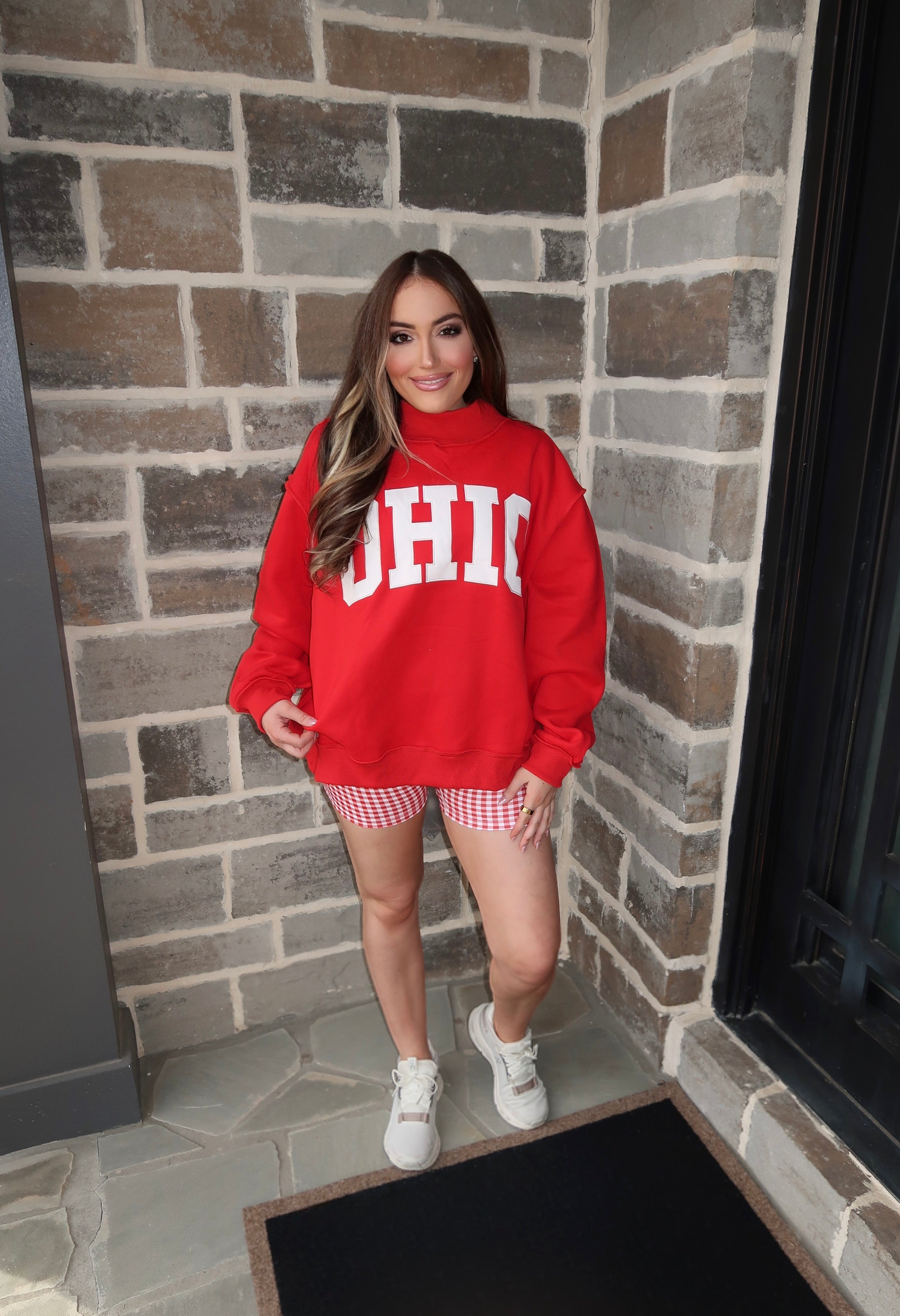 Ohio Embroidered Mockneck Sweatshirt- Red
