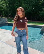 Oyster Beaded Embroidered Baby Tee- Chocolate