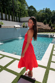 Merritt Tiered Midi Dress- Red