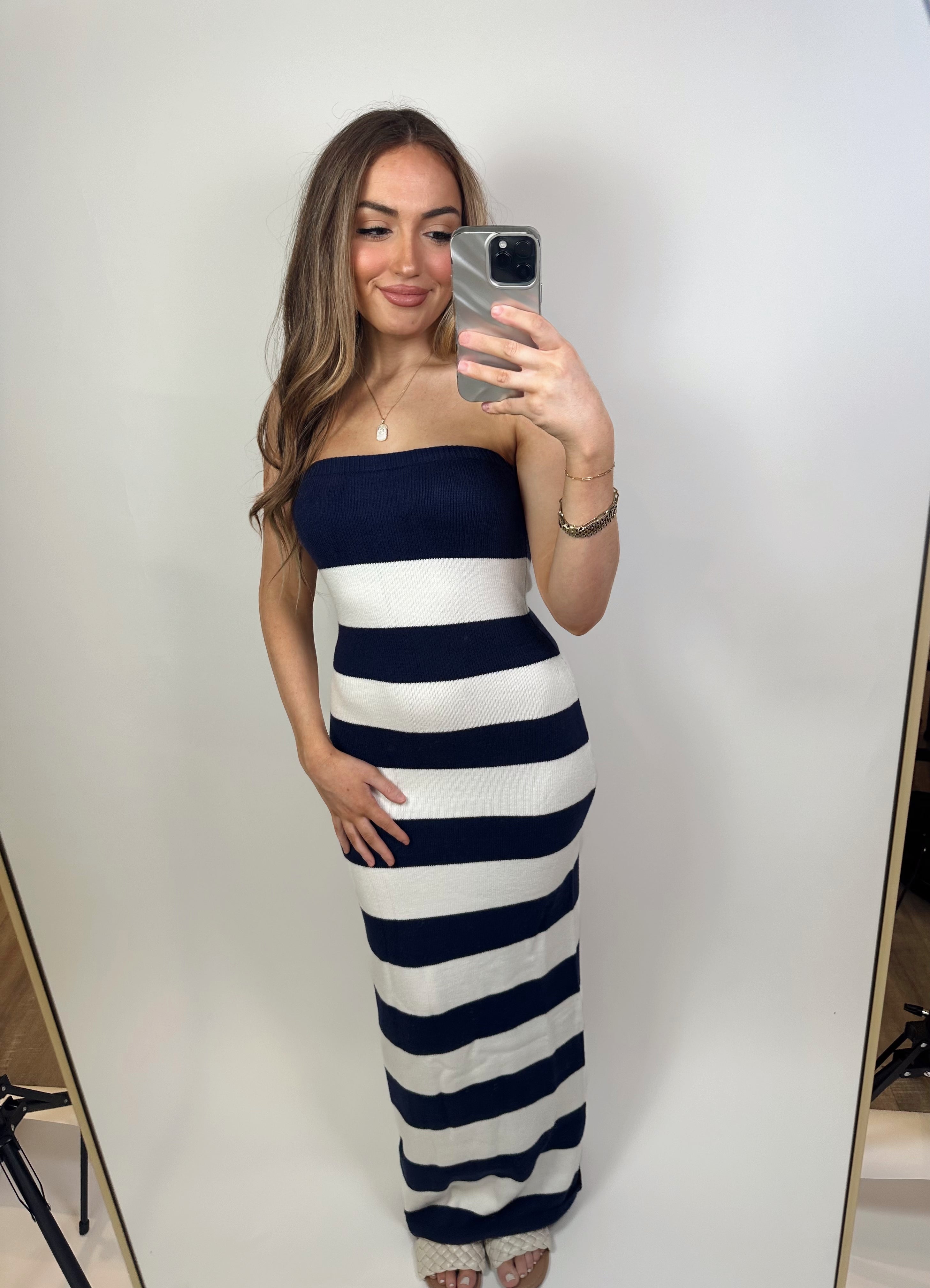 Sophie Striped Knit Maxi Dress- Navy