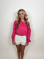 Gwynn Off Shoulder Cropped Sweater- Hot Pink