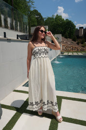 Marlowe Embroidered Maxi Dress With Contrast Detail- Cream/Black