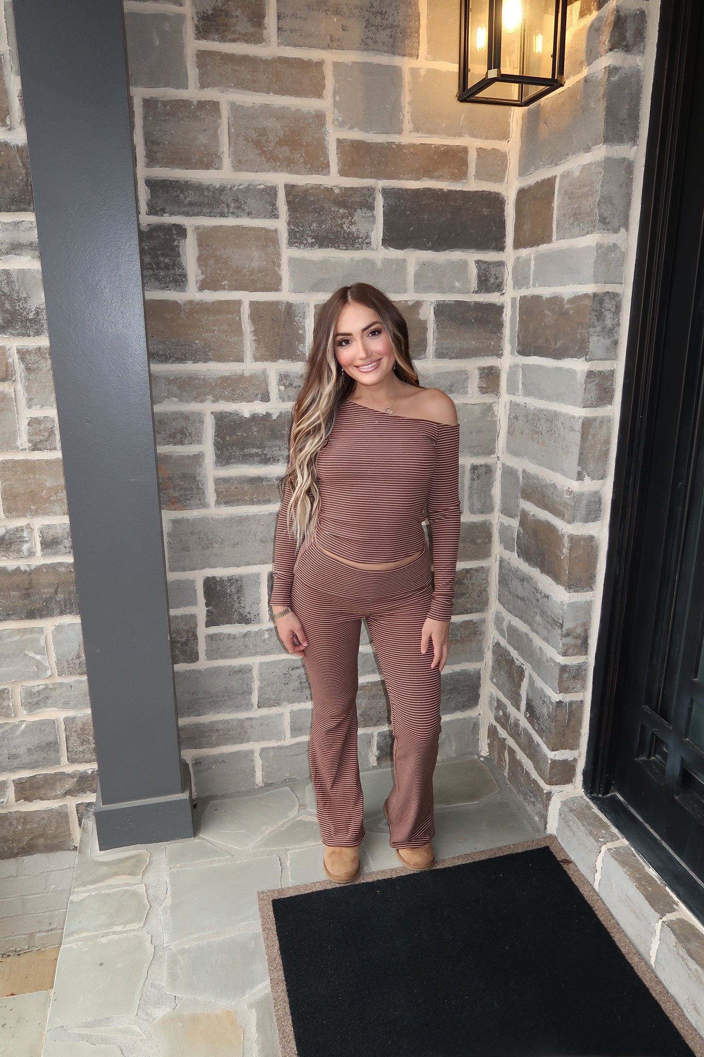 Kamryn Striped Flared Pants- Brown