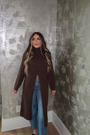 Tommie Turtleneck Tunic Sweater Dress- Brown