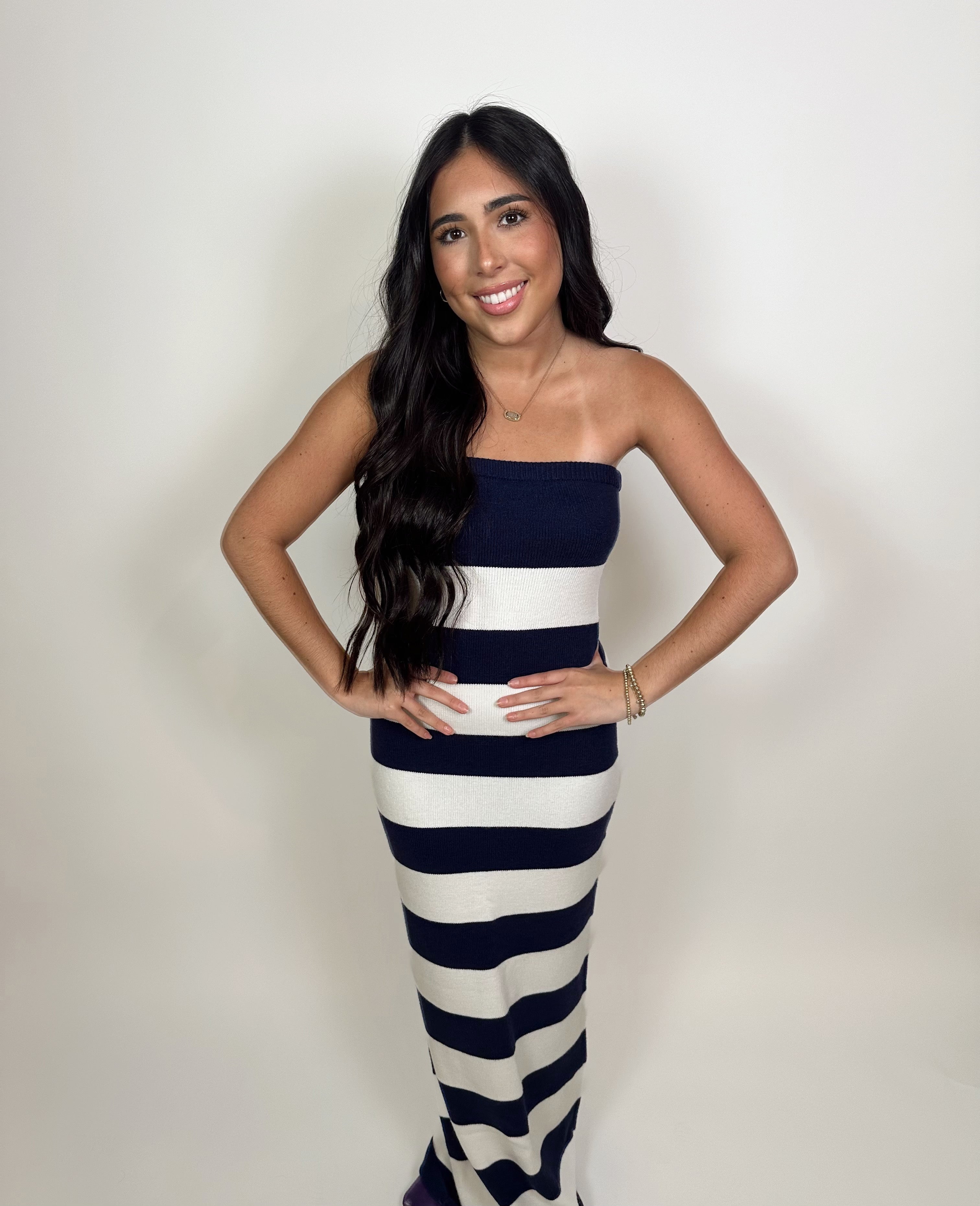 Sophie Striped Knit Maxi Dress- Navy