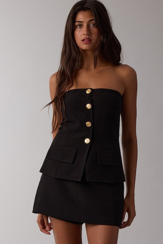Margo Button Down Tube Top & Mini Skort Set- Black