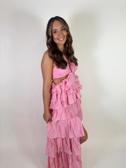 Casa Amor Rosette Halter Maxi Dress- Pink