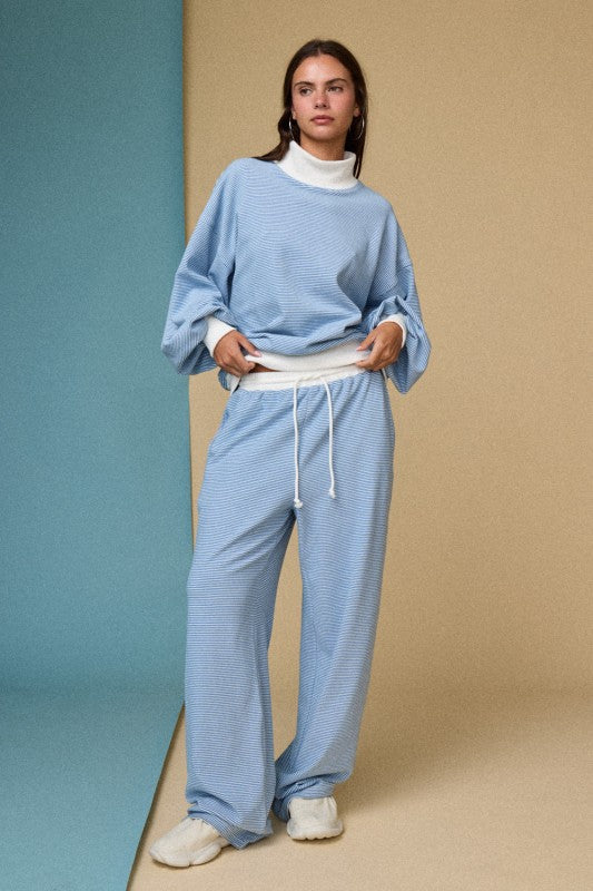 Hazel Mockneck Stripe Set- Blue