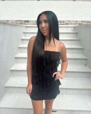Vivienne Black Frilled Tube Mini Dress