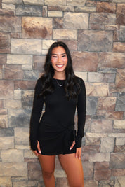Elle Long Sleeve Wrap Athletic Dress- Black