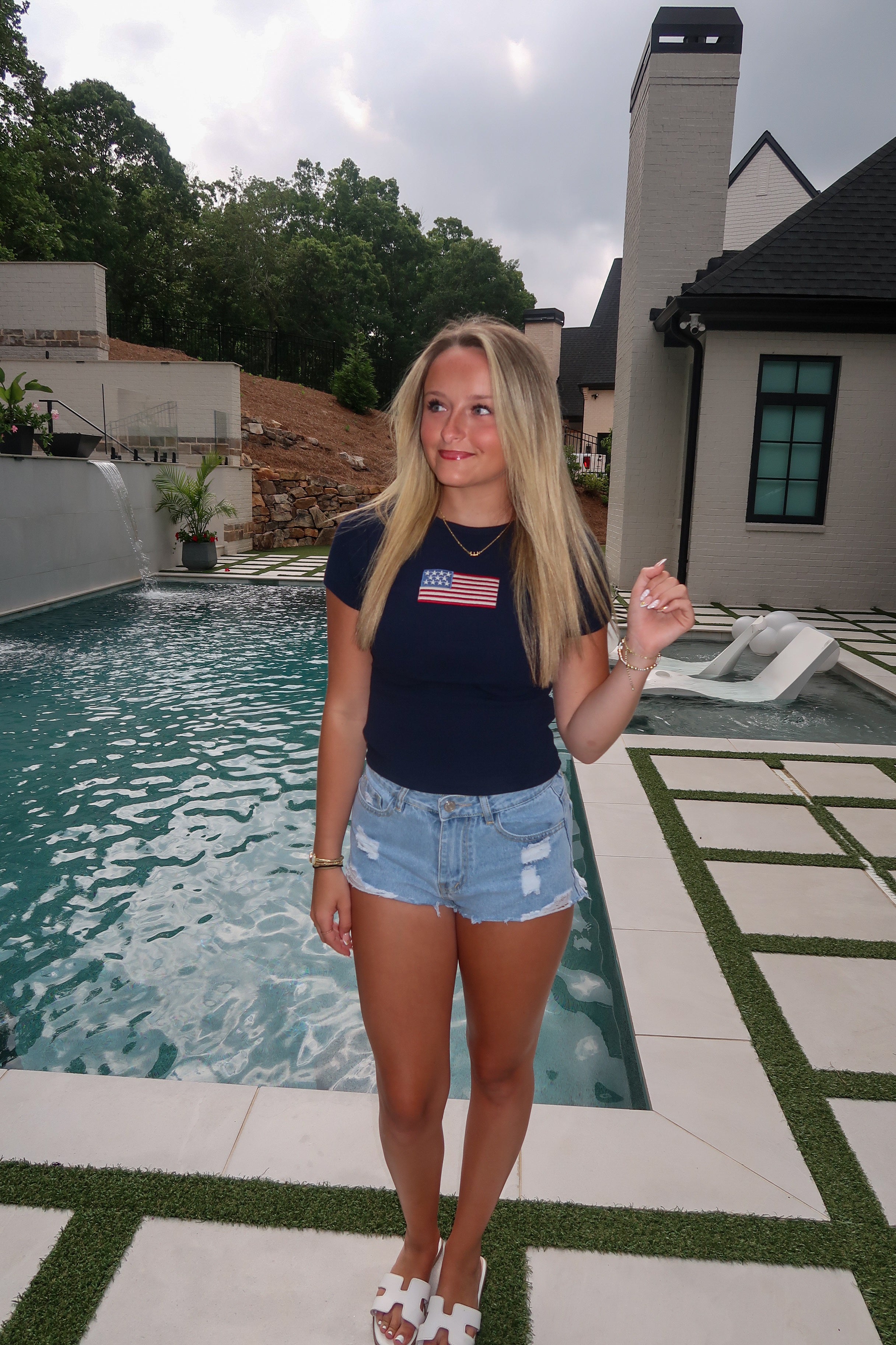 American Flag Short Sleeve T-Shirt- Navy