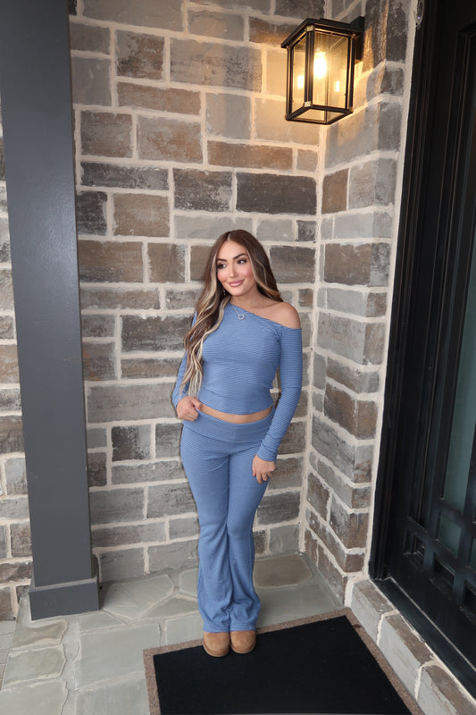 Kamryn Striped Flared Pants- Blue