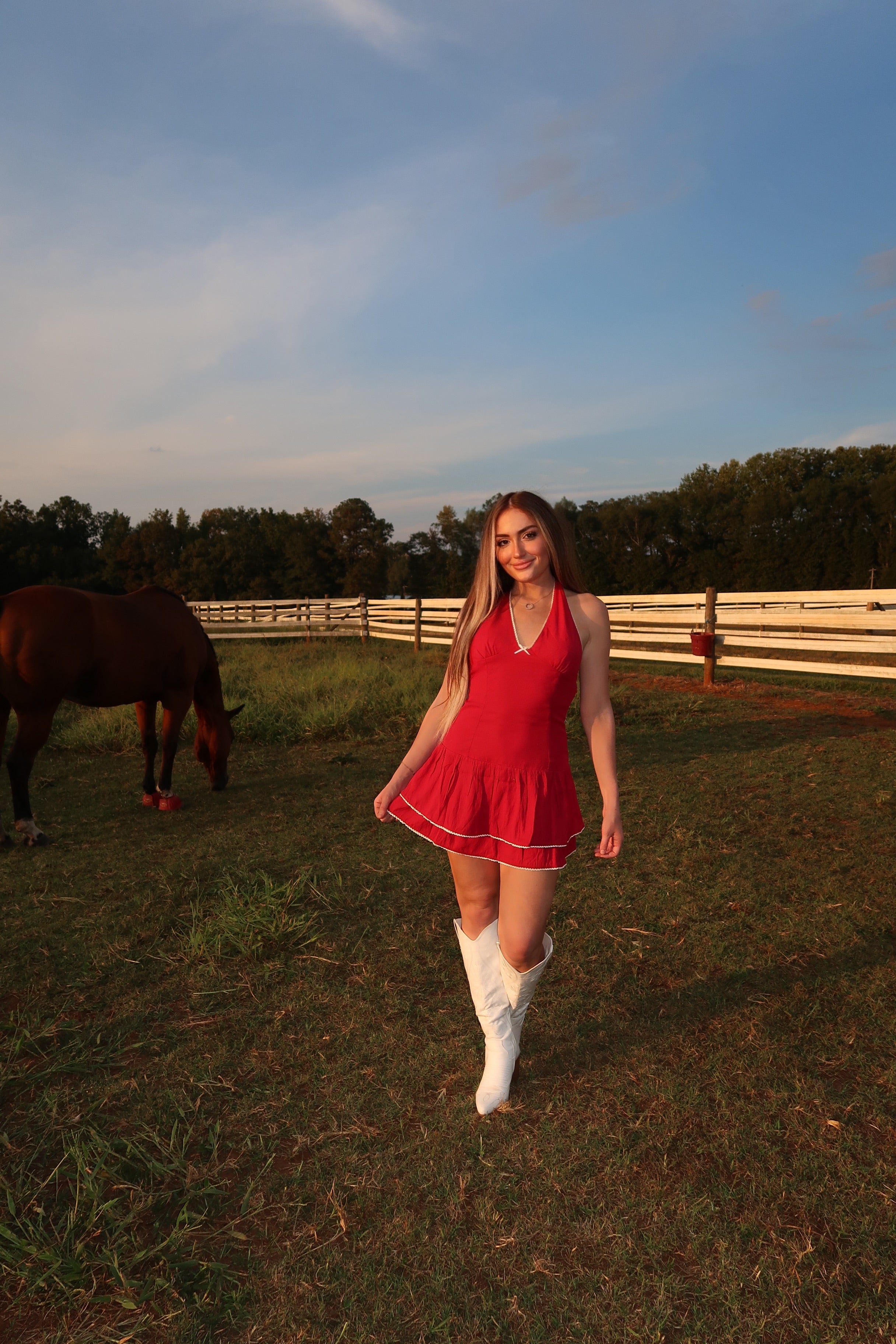 Ruby Halter Mini Dress- Red