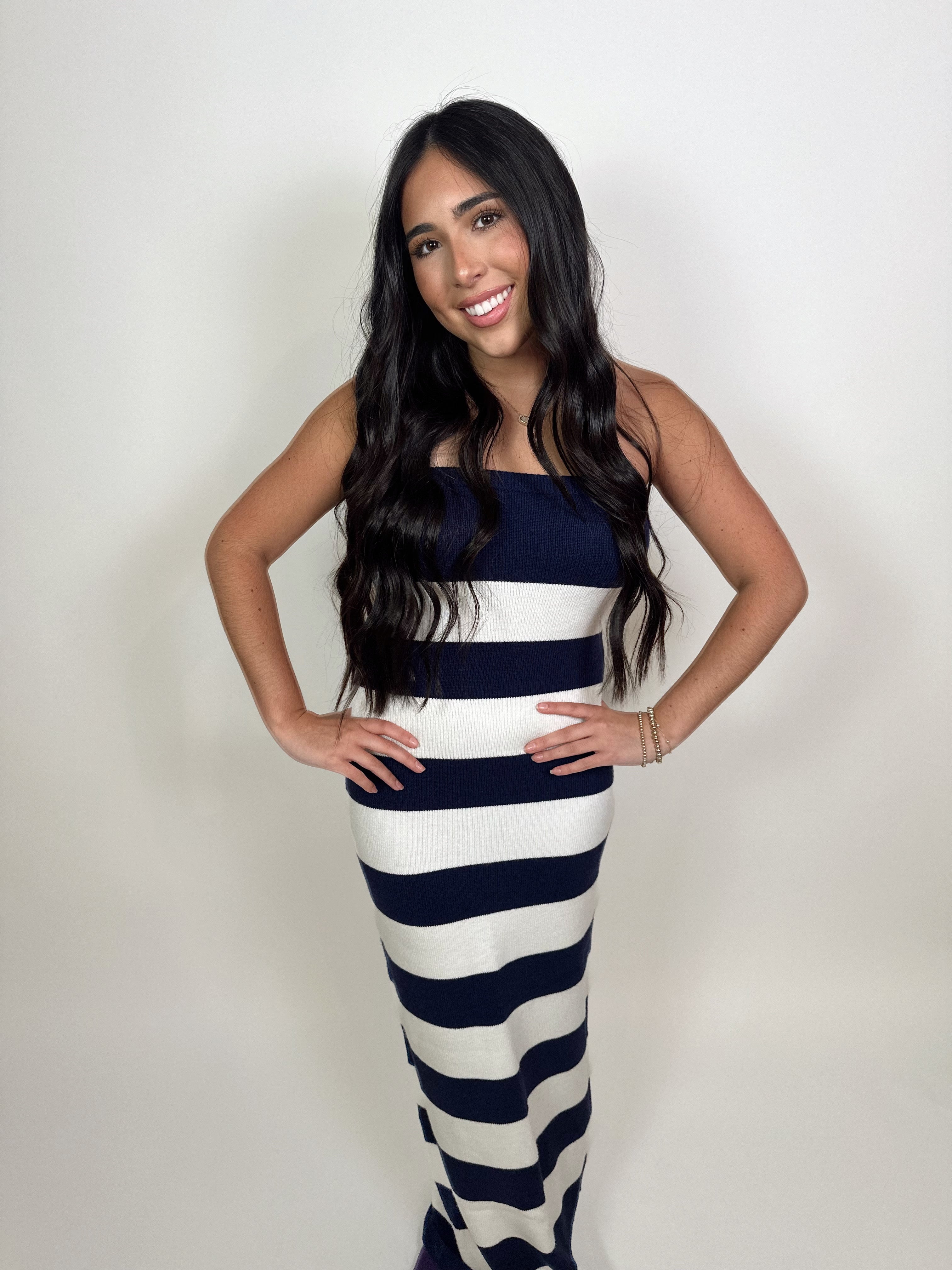 Sophie Striped Knit Maxi Dress- Navy