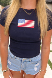 American Flag Short Sleeve T-Shirt- Navy