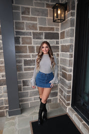 Riley Long Sleeve Striped Sweater- White/Black