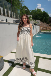 Marlowe Embroidered Maxi Dress With Contrast Detail- Cream/Black