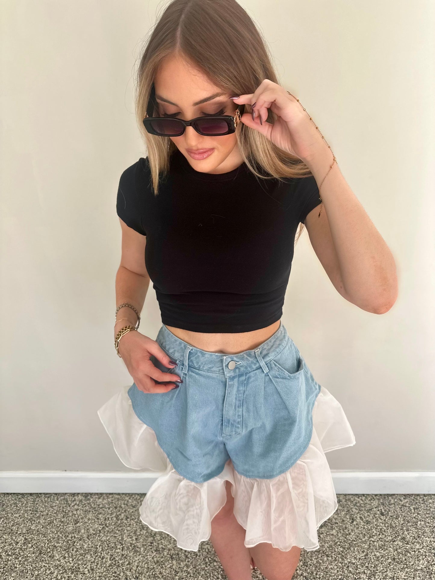 Anika Denim Ruffle Shorts