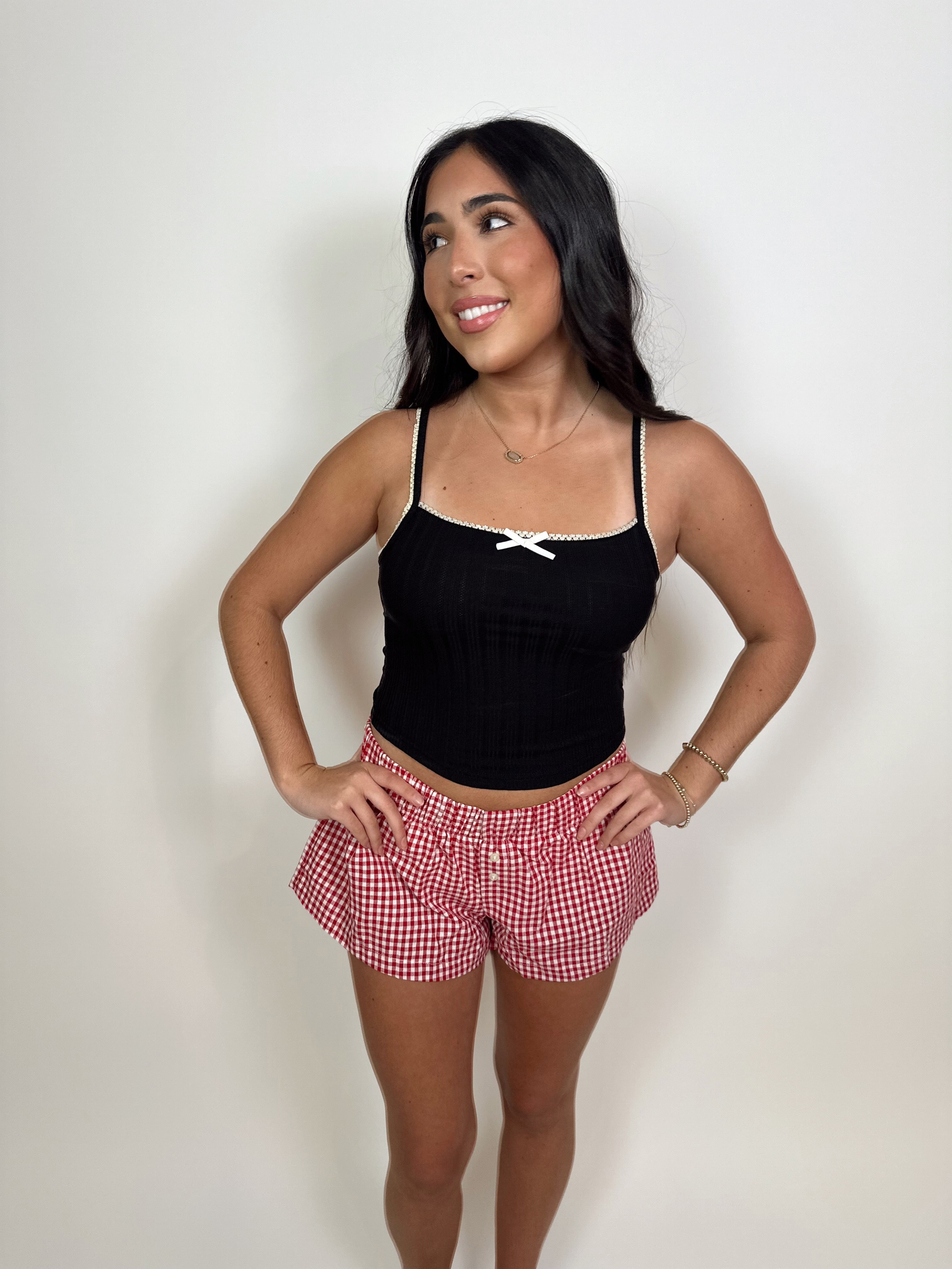 Kylah Gingham Shorts- Red