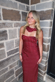 Ainsley Strapless Midi Dress w/ Matching Scarf- Burgundy
