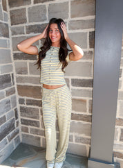 Pippa Striped Pants Set- Yellow/Grey