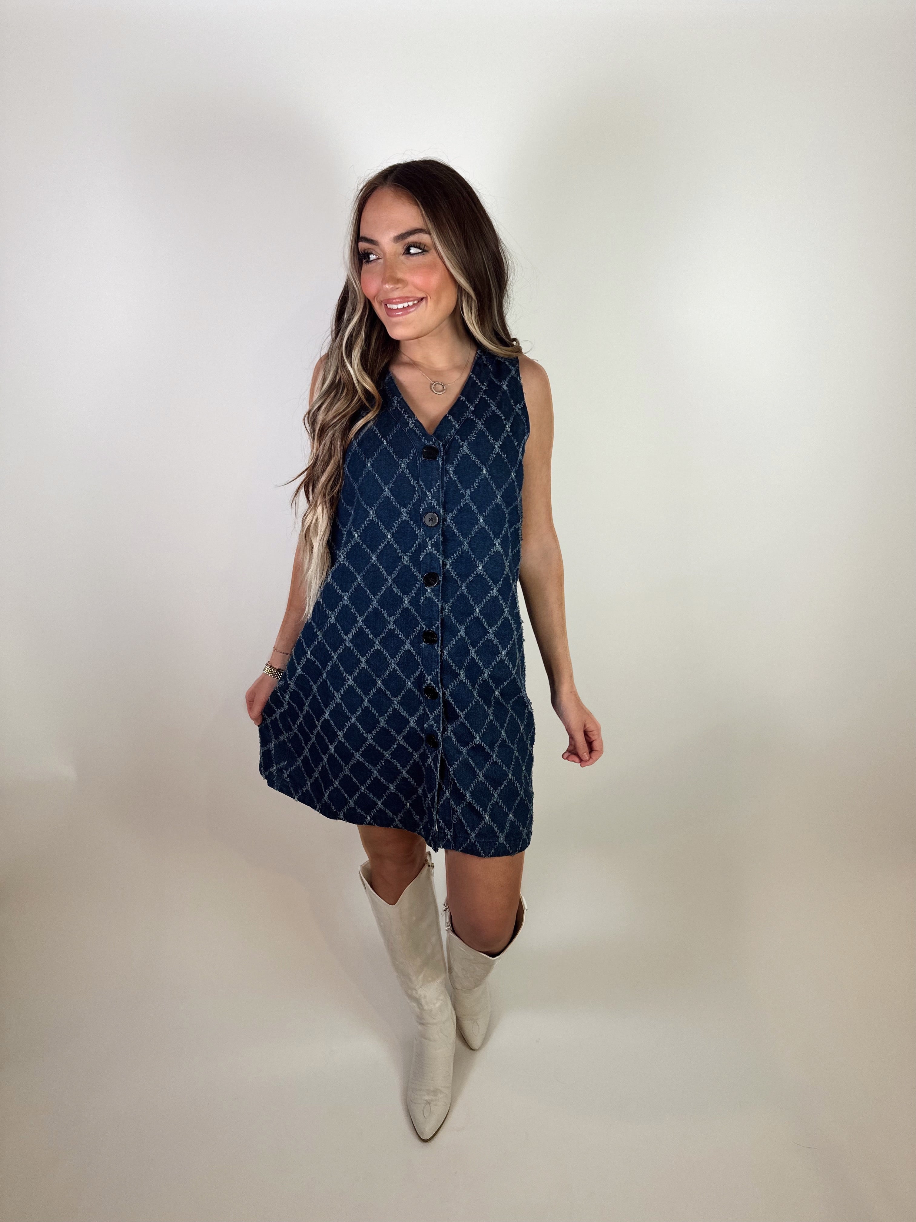 Auden Detailed Denim Dress- Dark Denim