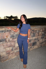 Allie Fold Over Flare Leggings- Navy