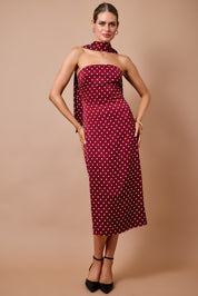 Ainsley Strapless Midi Dress w/ Matching Scarf- Burgundy
