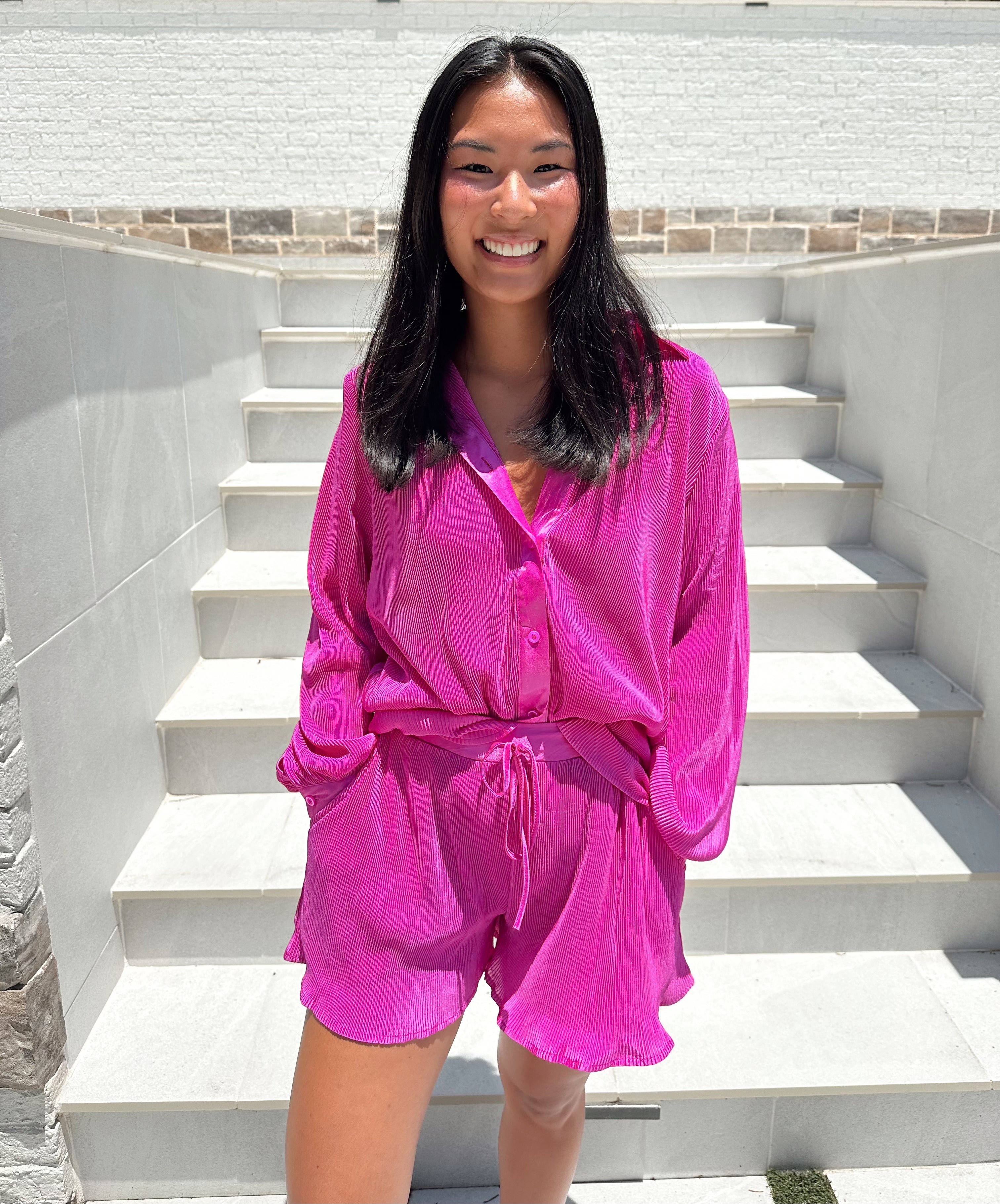 Kaylie Pleated Button Up Blouse