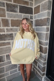 Mother Embroidered Mockneck Sweatshirt- Butter Yellow