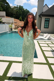 Vida Sequin Maxi Dress- Light Sage