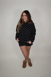 Eliza Polka Dot Sweatshirt and Short Set- Black