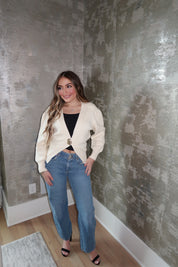 Zelena Gold Button Cardigan- Cream