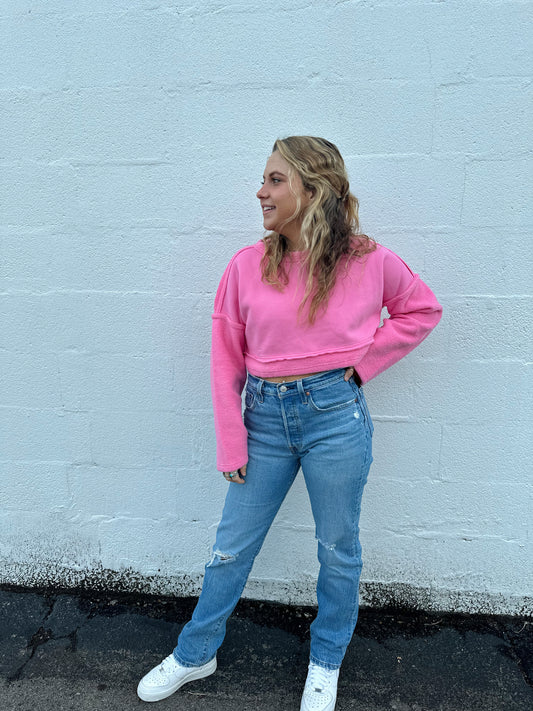 Penelope Hot Pink Cropped Sweater