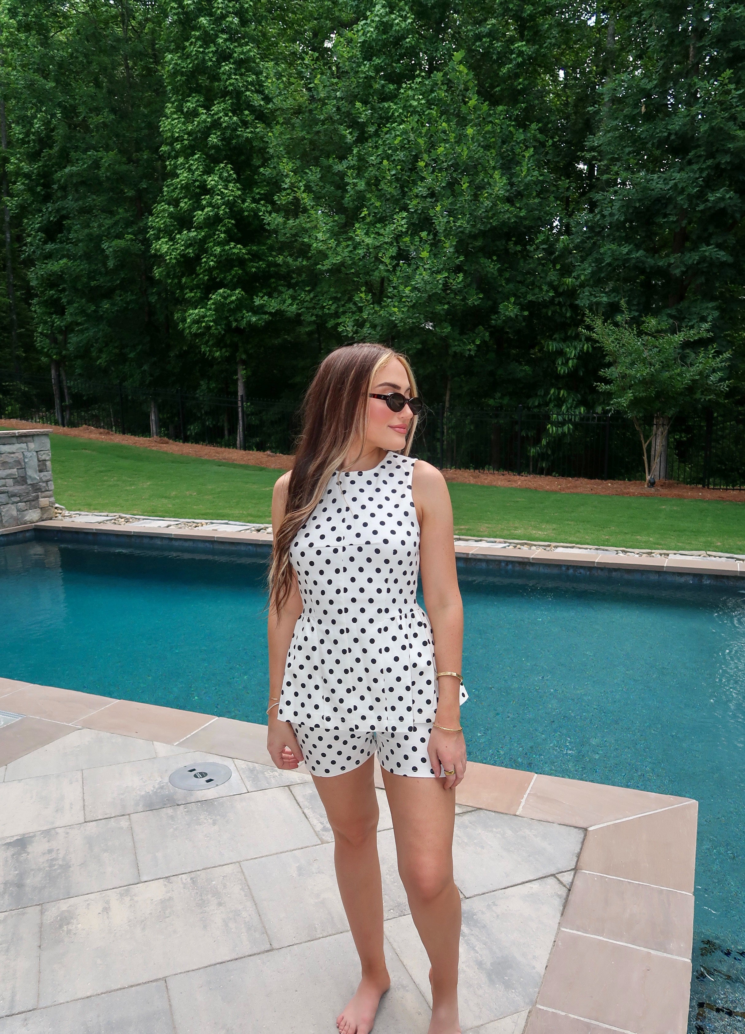 Amalie Polka Dot Twill Set- Black/White