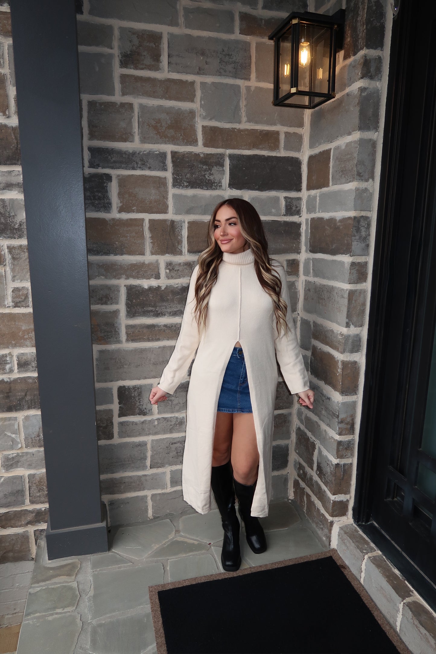 Tommie Turtleneck Tunic Sweater Dress- Ecru