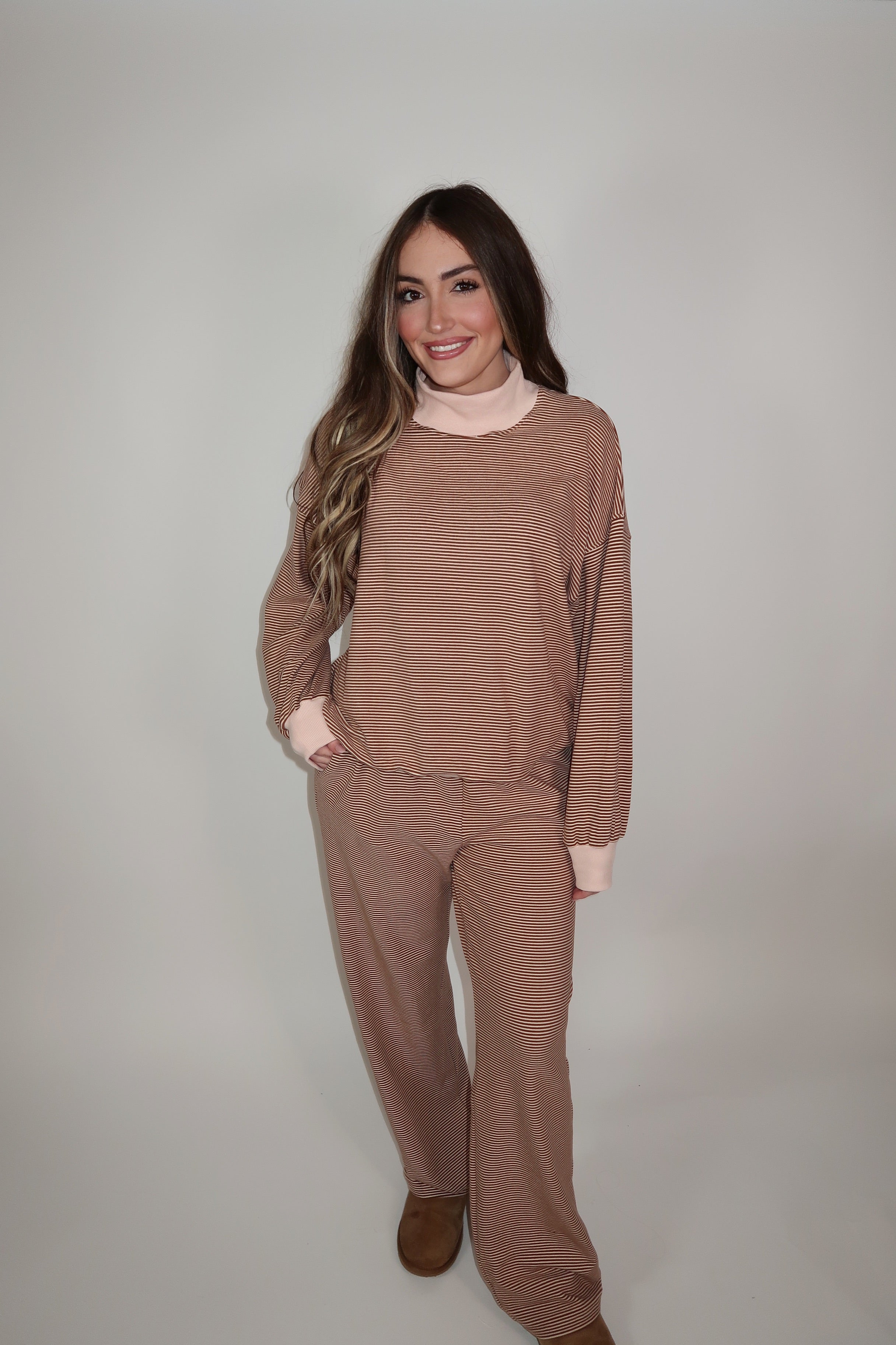 Hazel Mockneck Stripe Set- Rust