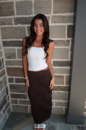 Freya Pleated Fringe Midi Skirt- Brown