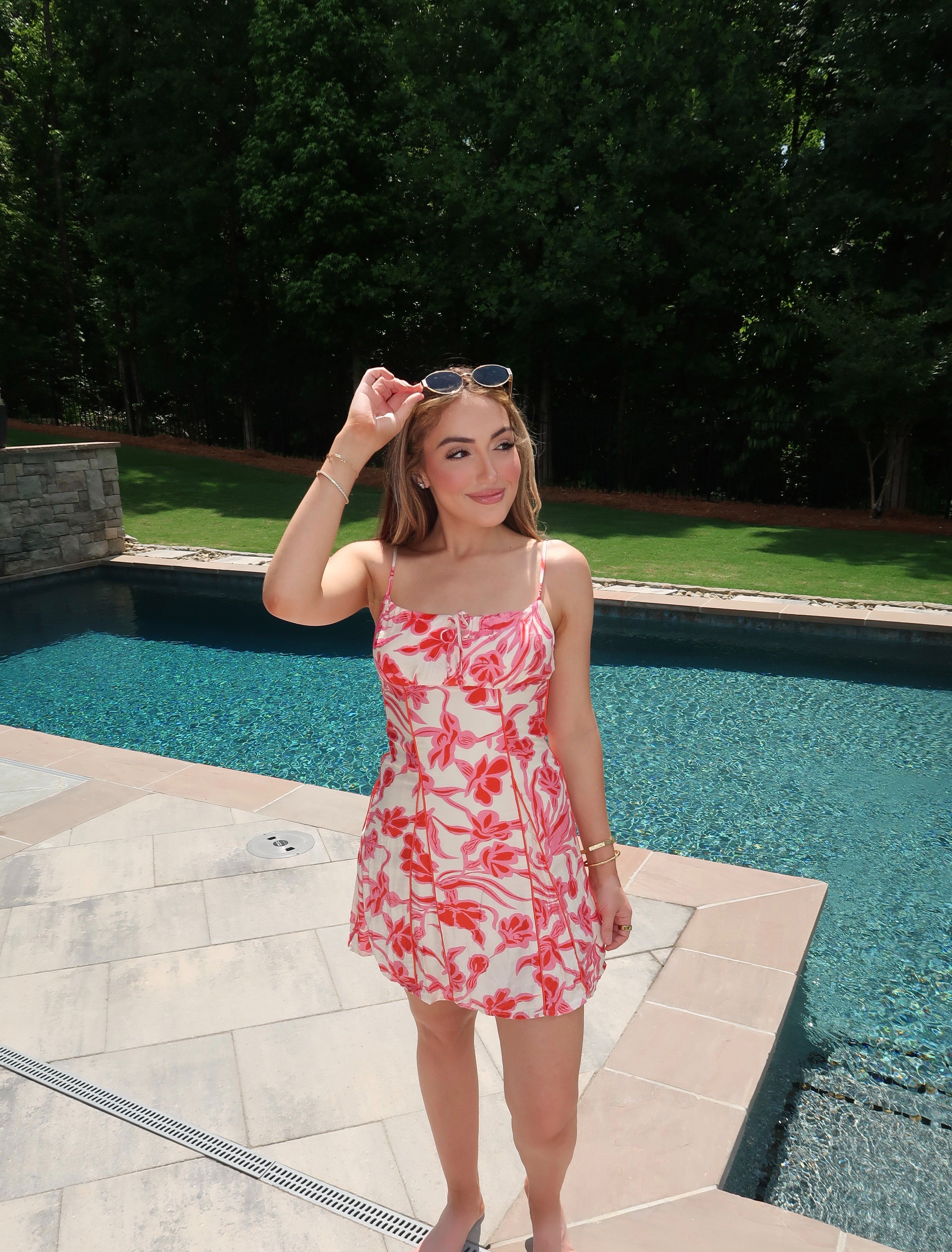 Indie Floral Mini Dress- Ivory/Red