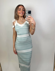 Shiloh Striped Midi Dress- Seagreen