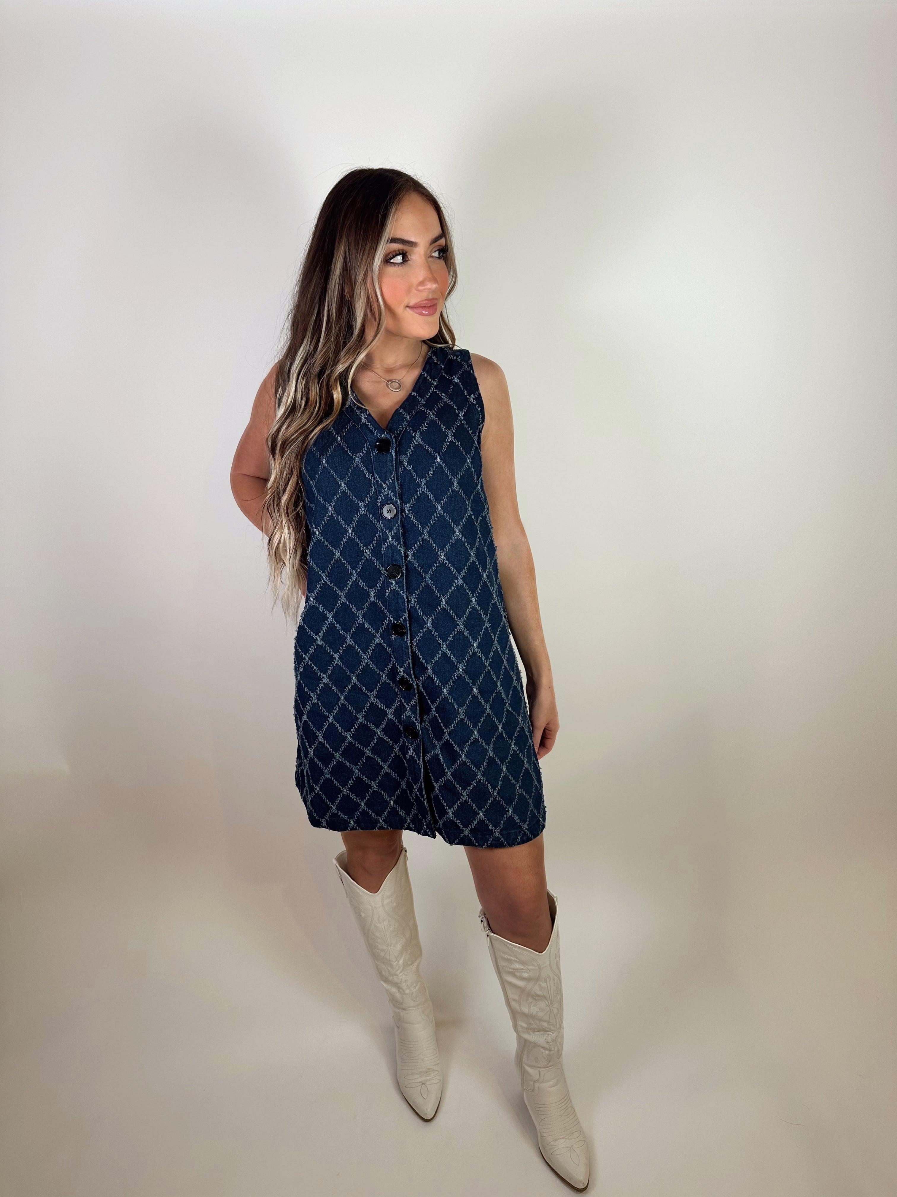 Auden Detailed Denim Dress- Dark Denim