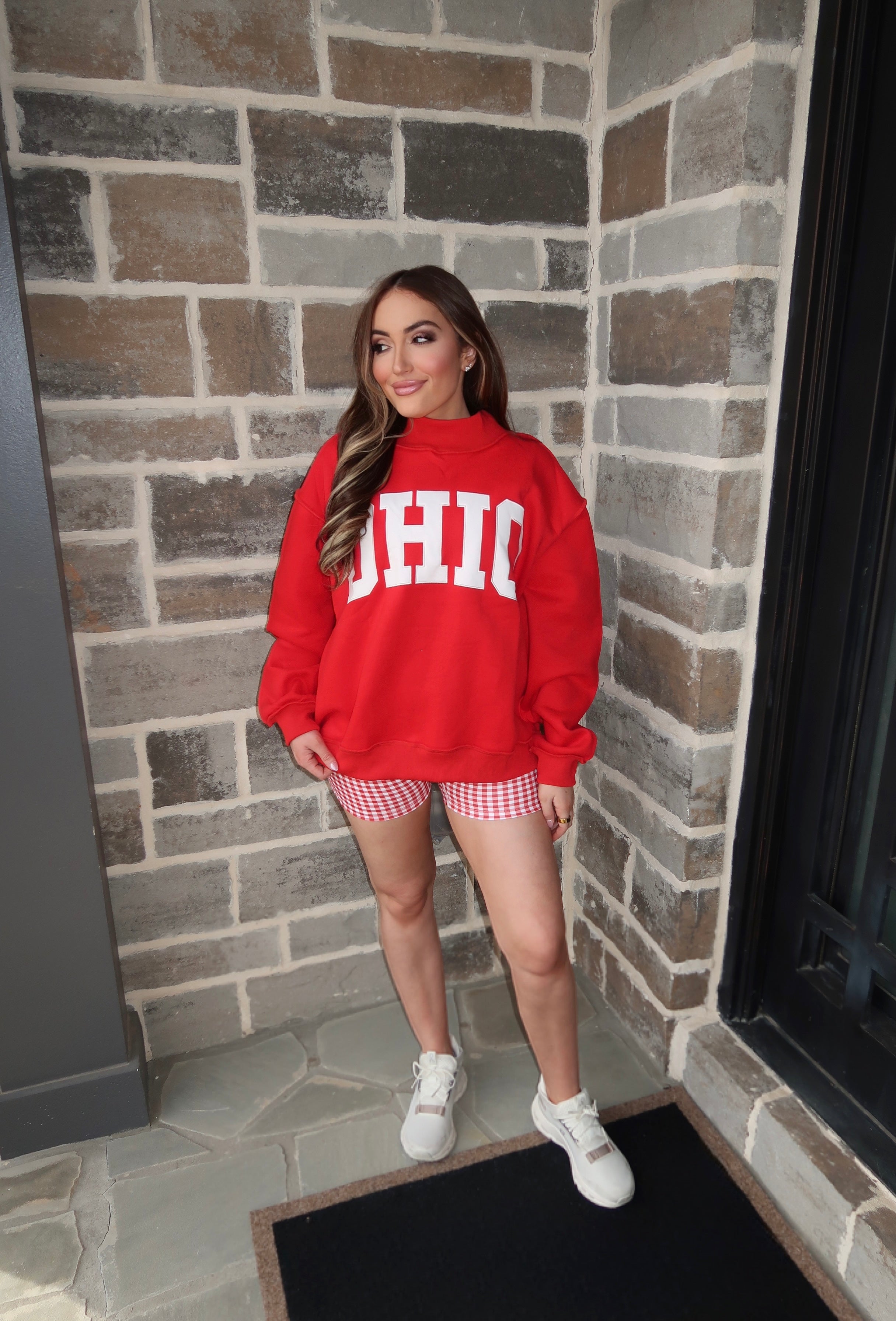 Ohio Embroidered Mockneck Sweatshirt- Red