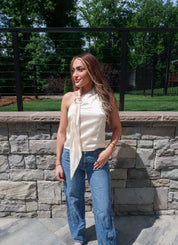 Zara One Shoulder Top With Scarf Detail- Ivory