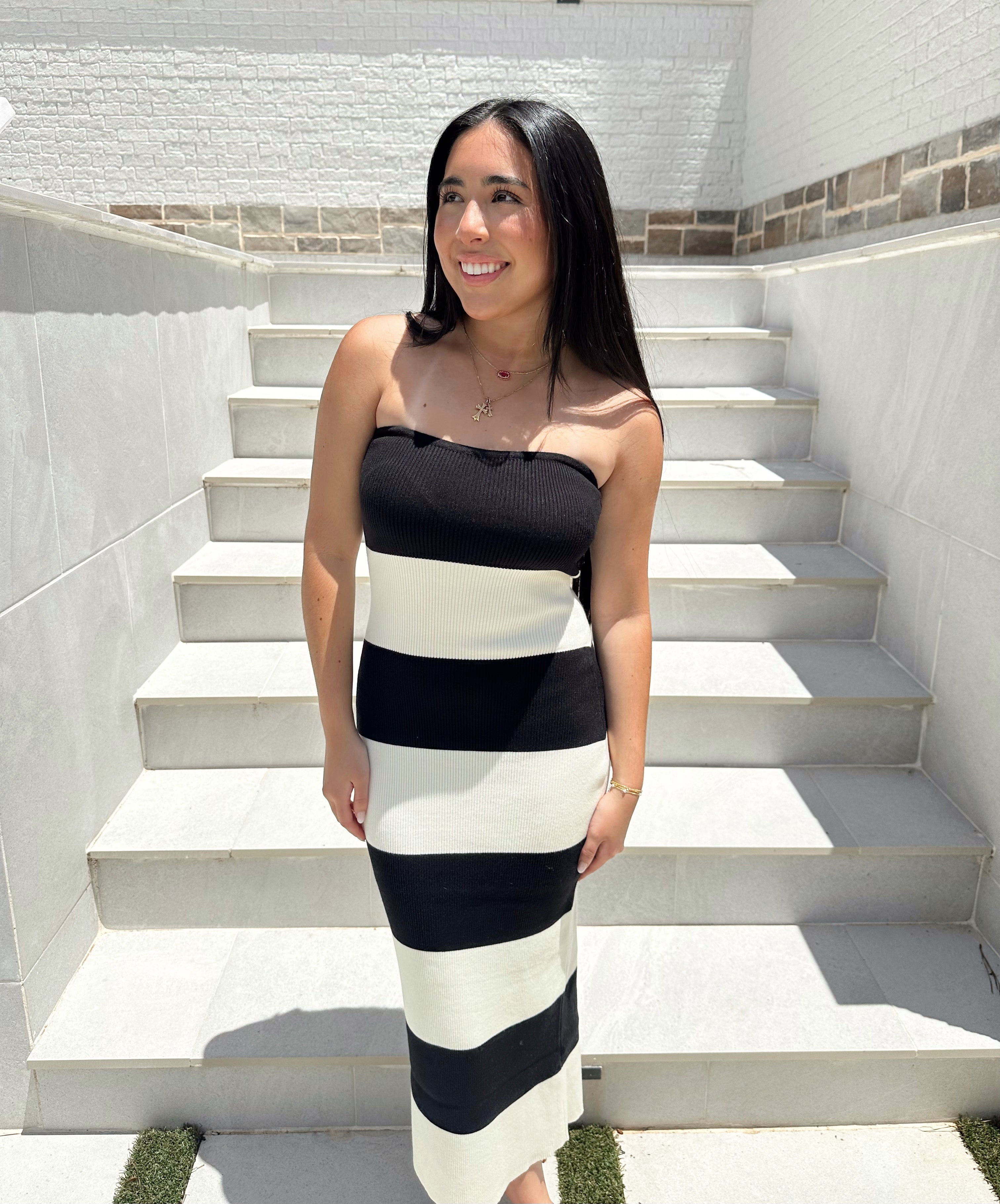 Heather Striped Tube Midi Dress