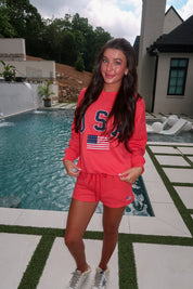 USA Flag Sweatshirt- Red
