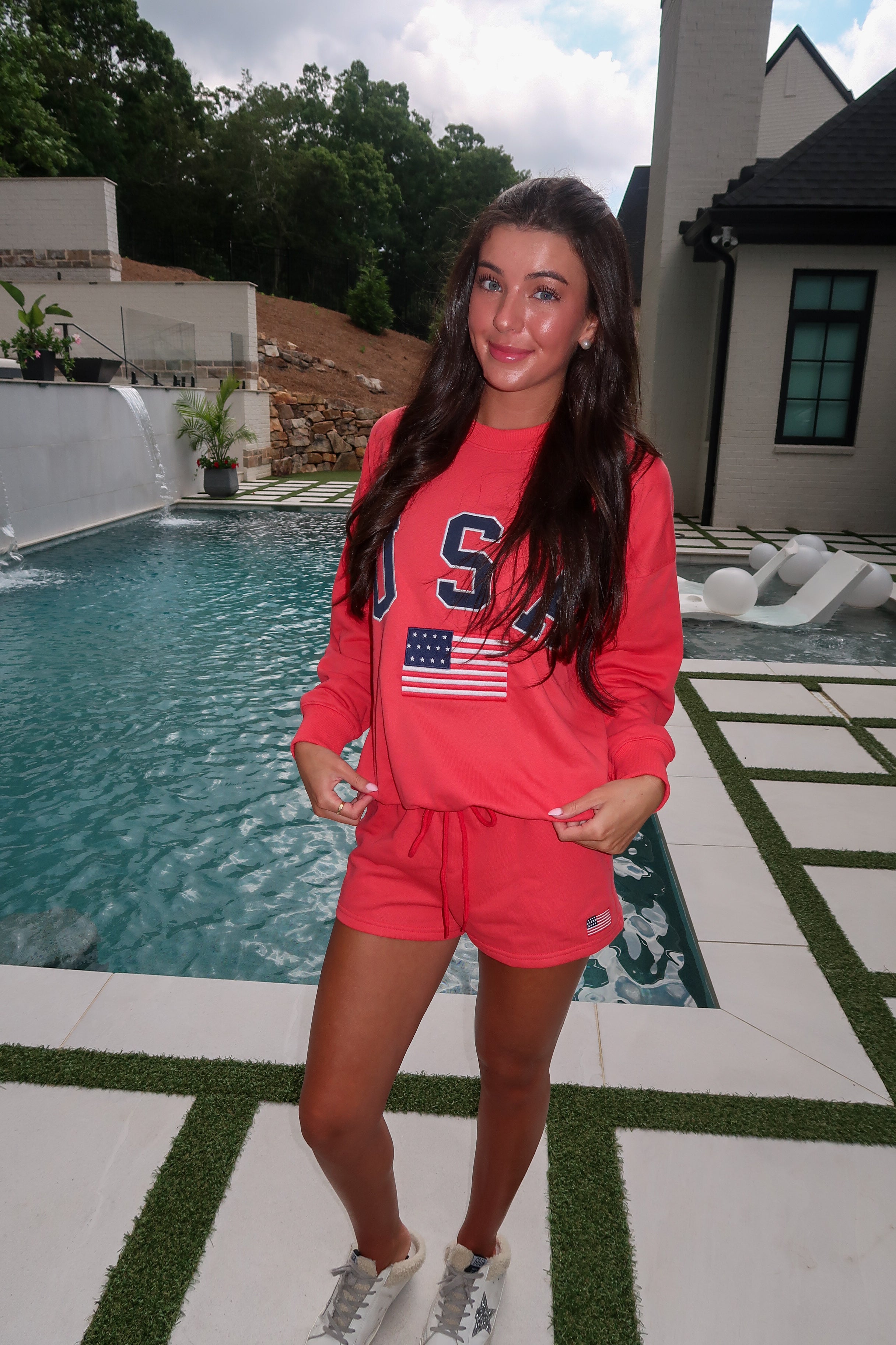 USA Flag Sweatshirt- Red