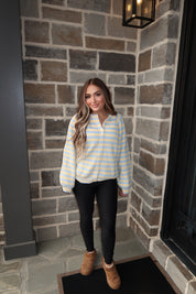 Josie Striped Sweater Cardigan- Blue/Butter